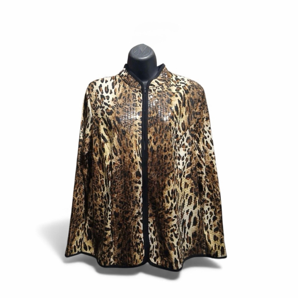 aDRESSing Jackets & Blazers - aDRESSing WOMAN Women's XL Leopard Print Sequin Full Zip Jacket (JC234)
